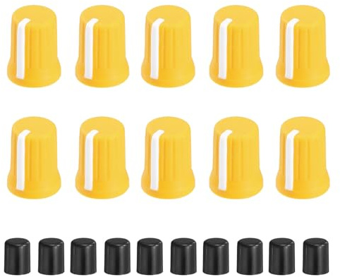sourcing map Potentiometer-Drehknöpfe, D-Schaft, Ersatz-Potentiometer-Regler, Gummi, Ersatz-Potentiometer-Regler für DJ-Controller, Mixer, Konsole, Encoder, Lautsprecher (Gelb-Weiß), 10 Stück