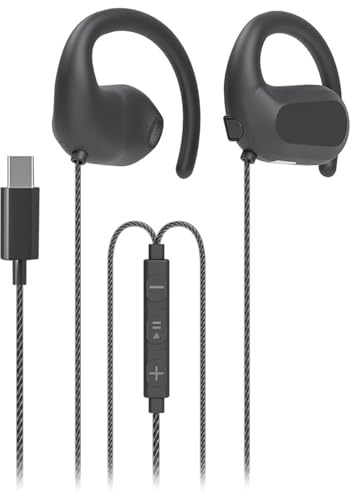 fesoklaf USB C Wired Open Ear Earbuds with Ear Hooks Running Headphones with Mic & In-Line Control Air Conduction Wired Stereo Headset for Sports Cycling Jogging Exercise Gym