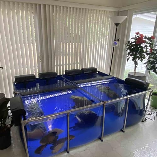 Große oberirdische Teiche für Fische, mit klarem Fenster - PVC-Canvas-Liner mit Stahlrahmen, Fäkalientank für die Koi-Schildkrötenzucht, Einfach Einzurichten,001,120x80x51cm
