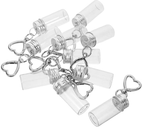 UPKOCH 10pcs Mini Clear Glass Bottles with Keyrings Transparent DIY Wishing Vials for Travel Holiday Ornaments Wedding Favors Creative Craft Containers for Sand Beads Essential Oils