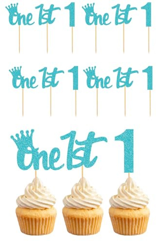 Gleemix 12 Stück Cake Topper 1.Geburtstag, Glitter Happy Birthday 1st Cupcake Topper Picks, Birthday Krone One Deko Geburtstag Mädchen Junge, Für Babyparty Anniversary Stitch Tortendeko Geburtstagdeko