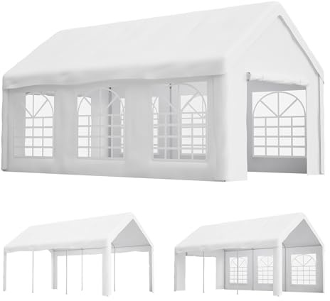 Pavillon 3x6 m, Faltpavillon, Wasserdicht, Winterfest, Pop Up Pavillon, UV Schutz Gartenpavillon mit 4 Seitenteilen, Partyzelt mit Fenstern für Camping Party, Weiß