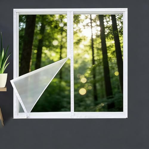 LIHUANE Thermofolie Fenster Gegen Kälte 71 x 105 cm Winddichter Lärmschutz Fenster-Isolierfolie mit Reißverschluss für Schiebetüren, Klimaanlagenraum, Weiß