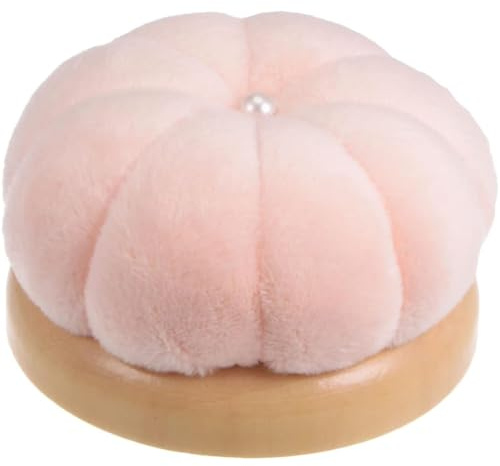 1 Pcs Pink Pin Cushion for Sewing - Round Japanese Style Needle Cushion with Solid Wooden Base - Cute Pumpkin Pincushion for Quilting, Needlework, & DIY Crafts