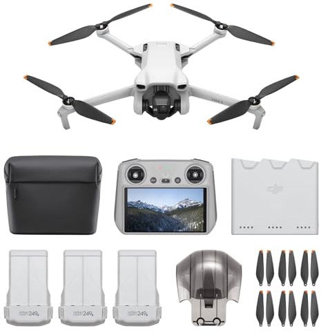 DJI Mini 3 (DJI RC) – Kompakte Kamera‑Drohne mit Fernsteuerung inklusive Display, 4K-HDR-Video, echtes Filmen im Hochformat, bis zu 114 Minuten (3 Akkus), schlaue Funktionen