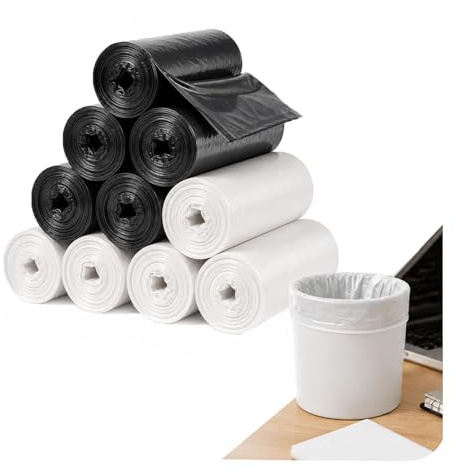 Small Bin Bags 2–5L, 150 Count Mini Bin Liners 30 x 35 cm | 10 Rolls Black & White Bags for Bathroom, Bedroom, Office, Kitchen and Car