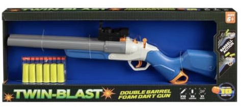 New||Twin-Blast Double Barrel Foam Dart Gun, Includes 10 Darts, 6 Casings and Sight, for Ages 6+, Perfect for for action-packed adventures and imaginative play||