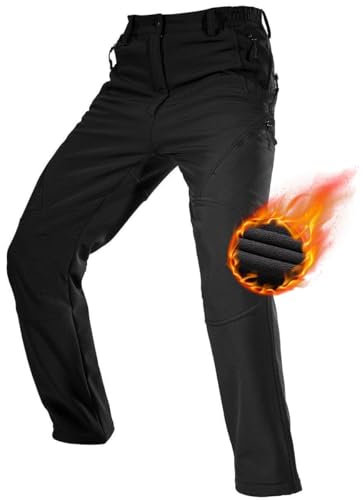FREE SOLDIER Herren Winter wasserdichte Skihose Jagd Outdoor Hose Winddichte Thermohose Winterhose Softshellhose zum Klettern und Wandern(Schwarz,56)