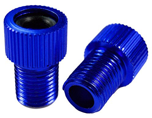Charmate 2X Fahrrad Color Alu Ventiladapter BLAU - DV SV Dunlop/Französisches Ventil auf KFZ Autoventil AV - mit Dichtring