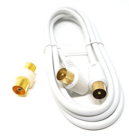 Maincore 2m Right Angle TV/AV Aerial Antenna Coaxial Cable Lead with Coupler – Male to Male RF Extension Cable for TV, HDTV, Freeview, Satellite, DVB-T, and AV Devices (2m)