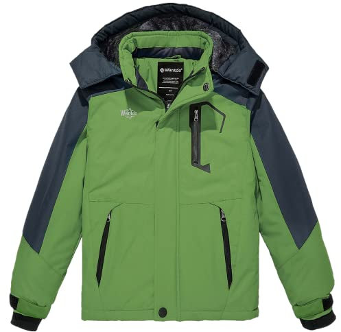 Wantdo Giacca da Neve in Pile Warm Cappotto da Lavoro Idrorepellente Parka in Pile Imbottita Calda Giubbotto Running Antipioggia Bambino Verde 140-146
