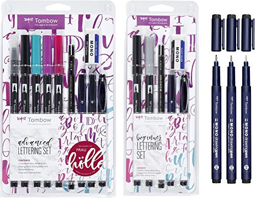 Tombow, Pens and Eraser Lettering Set Includes Instructions [Cannot Guarantee that these will be Designed Beautiful Woman Hell Beginner + Advanced + Fineliner