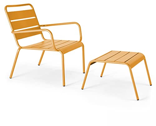 Oviala Fauteuil Relax et Repose Pied en métal Jaune - Palavas