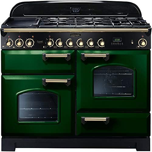 Rangemaster Classic Deluxe CDL110DFFRG/B 110cm Dual Fuel Range Cooker with Gas Hob - Racing Green/Brass - A/A Rated