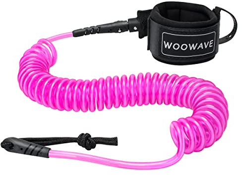 WOOWAVE SUP Leash 3,8 m aufgerolltes Stand Up Paddle Board Surfboard Leash Stay on Board Knöchelriemen mit wasserdichter Brieftasche/Handyhülle (rosa weißer Kern)