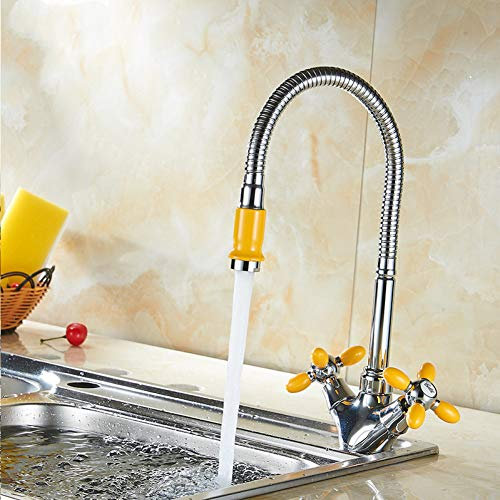 Waschtischarmaturen YHSGY Gelb Biegbar Kalt- Und Warmwasserhahn Badarmaturen Waschtisch Waschbecken Mischbatterie Einfache Kupferarmaturen