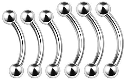 KJM FASHION 6 STK Chirurgenstahl Banane Ohr 1,6 mm 14 g 8mm 5/16 10mm 3/8 3mm Kugel Rook Cartilage Tragus Daith Ohrringe Eyebrow Piercing Schmuck 4629