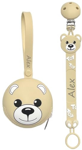 NOVITÁ Fettuccia IN SILICONE, per ciuccio personalizzata con nome, orsetto, BABYJART, lavabile,sicura per il bambino,compatibile con ciuccio MAM e CHICCO AZIENDA ITALIANA, MADE IN ITALY! Orso Beige
