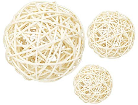 Tenlacum 60–100 mm weiße große Rattan-Kugeln aus Weidengeflecht – dekorative Kugeln für Schalen, Vasenfüller, Couchtischdekoration, Hochzeitsfeier-Dekoration (3 Stück) (6 cm 7 cm 10 cm)