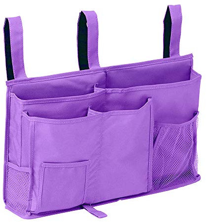 Sugaroom Bedside Organizer Caddy - Bed Hanging Storage with Pocket, Ideal for College Dorms, Hospital Beds, Babies & Camp (Purple)