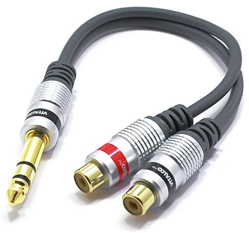 VITALCO Adaptateur Jack 6.35mm Stéréo vers 2x RCA Femelle Câble double Cinch vers Jack 6.35 TRS Mâle Connecteur