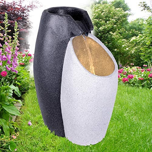 Gartenbrunnen mit LED-Licht 230V Wasserfall Wasserspiel für Garten, Gartenteich, Terrasse, Balkon - Sehr Dekorativ (Wasser-ZWILING)
