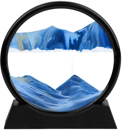 HAOWANWW Sablier 3D en verre coulant rond 3D - Peinture artistique en mouvement avec base de cadre - Jouet de bureau pour enfant (bleu)