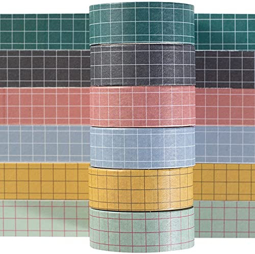 YUBX Grid Washi Tape Set 6 Rollen Dekorative Bänder für DIY Handwerk Bullet Journals Planer Scrapbooking Verpackung