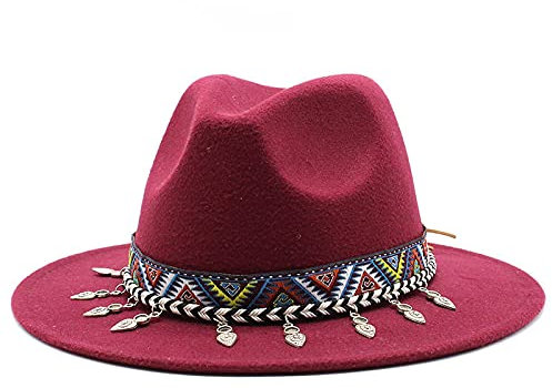BUXIANGGAN Fedora Trilby Hut Männer Fedora Hut Jazz Party Abendkleid Hüte Weibliche Casual Große Krempe Vintage Klassische Filzhut Und Mütze 59-61Cm 17