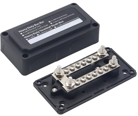 HIMOZEAN 100A Sammelschienenkasten 12V - 48V DC Verteilerschiene Stromverteilungsblock 4X M6 und 12X M4 Anschlussbolzen Busbar für Camper Geländewagen Boot Wohnmobil ATV