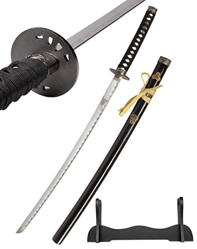 Katana Schwert echt Matell Inspiriert von Kill Bill Samurai aus Stahl Nicht scharf inklusive Schwertständer zur Dekoration für einen Sammler oder als Geschenk HKS114D