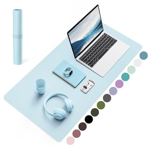 YSAGi Schreibtischunterlage, Mauspad mit Leder und Rutchfeste Wildleder, Multifunktionales Office Mousepad Laptop Schreibunterlage, Tisch-Schutz Unterlage für Büro/Home-Office (Hellblau, 80x40cm)
