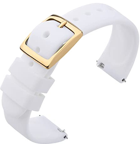 ANNEFIT Uhrenarmband 18mm Silikon, Schnellverschluss Kautschuk Armband mit Gold Schnalle für Herren Damen (Weiß)