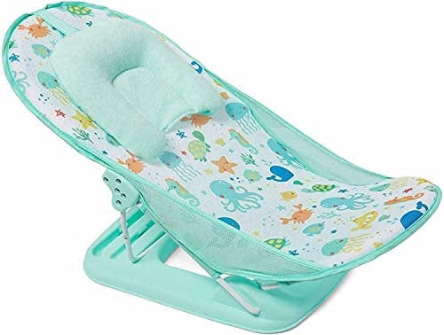 LADIDA Babybadewanne Baby Faltbares verstellbares Reise-Badewannensitz-Stütznetz Badenetz Anti-Rutsch-Badenetz-Regalsitz Sicherheits-Badesitzstütze mit Kopfstützenkissen (Aqua-Babybadewanne 285)