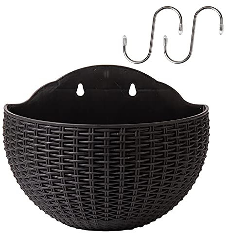 MISNODE 2 Stück Wand-Pflanzgefäße für Zimmerpflanzen, 21,6 cm Wand-Blumentopf, Rattan-Imitat-Vase mit S-Haken, Wandbehang, Blumentöpfe