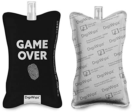 DigiWipz® – Der geniale 2 in 1 Display Reiniger (Game Over Fingerprint) – Bildschirmreiniger für Displays und Touchscreens – Screen Cleaner Microfaser-Schwamm mit integriertem Sprayer