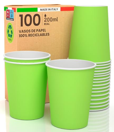 100 Gobelet Carton, Verre Vert, Écologique et Jetables, Gobelets Cafè Jetables, Résistant à la Chaleur,pour la Boisson Froide et Chaude en Carton de Qualité,Ideal pour Café, Thé