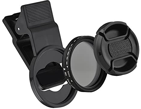 Camnoon 37 mm Clip-on Handy-Filter-Objektiv, ND2-400, verstellbarer Graufilter mit Handy-Clip-Objektivschutz, kompatibel mit Smartphone-Fotografie