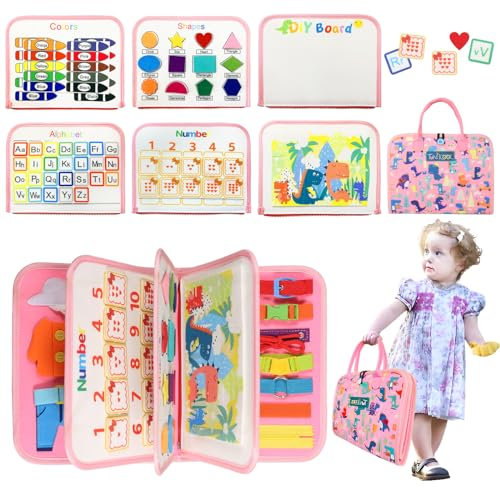 TUNJILOOL Montessori Busy Board - 8-in-1 Sinnesaktivitätsbuch mit abnehmbaren Seiten, reisegeeignet für Feinmotorik Vorschulbildung