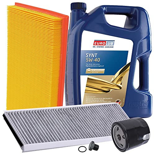 BESTPRICE Inspektionspaket Filterset mit 1x Ölfilter; 1x Luftfilter; 1x Innenraumfilter (Aktivkohle); 1x Ölablassschraube; 1x Motoröl 5W-40 SYNT SAE 5 l, KOMPATIBEL MIT - OPEL VECTRA B (J96)