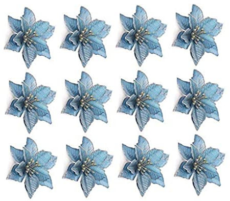 Ilteria Gioccola Il Floore Di Poinsettia Tue Decorativo Decorativo Ornazione Delle Fogno Della Flower 13 Cm 12 Pezzi Blu, Fiori Di Stecca Glitter Natalizi, Fiori Di Stecca Glitter Argentata,