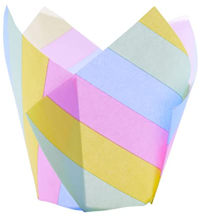 24 PME Fogli di carta per muffin a forma di tulipano, Strisce dell'arcobaleno