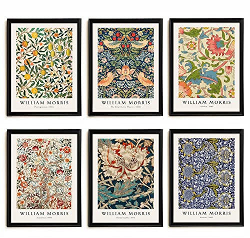 PAINURA William Morris Wandkunst, Vintage-Drucke, Blumenmarkt-Wandkunst für Schlafzimmer, berühmte Gemälde, Wandkunst, William Morris Poster, Galerie-Wandkunst-Set, 15,2 x 25,4 cm, ungerahmte Kunst