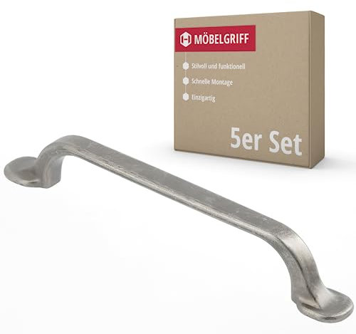 Gedotec Möbelgriffe Vintage | 5 Stück | Griffe für Küchenschränke inkl. Befestigungsmaterial | HELGA | Möbelgriffe Silber antik mit BA 128 mm | Türgriffe für Schränke - Schrankgriffe - Beschläge Antik