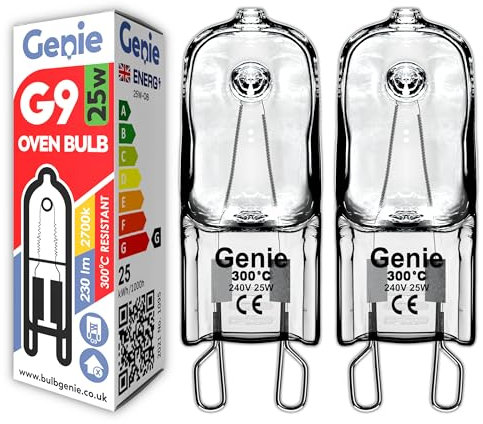 G9 Halogen Oven Bulb 25W 230V (Pack of 2) Oven-Rated 300°C Heat Tolerant Lamps for Philips, Neff, AEG, Smeg, Zanussi & Bosch Ovens (25, Watts)