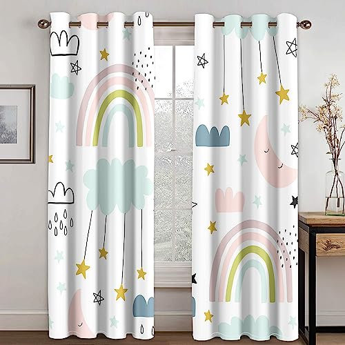 MDKLXIDF Vorhang weißer Regenbogen Vorhänge Gardinen mit Ösen 2er Set, Vorhang Blickdicht Verdunkelungsvorhänge für Schlafzimmer Wohnzimmer Kinderzimmer H 175 x B 140 cm