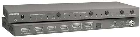 Marmitek MS420 - HDMI Matrix Switch 4 EIN 2 Aus 4K60 mit Audio ARC CEC | HDMI Matrix für TV, Beamer und Projektor, 4 Quellen auf 2 Bildschirme, Downscaler 1080p, Toslink, ARC, CEC und EDID