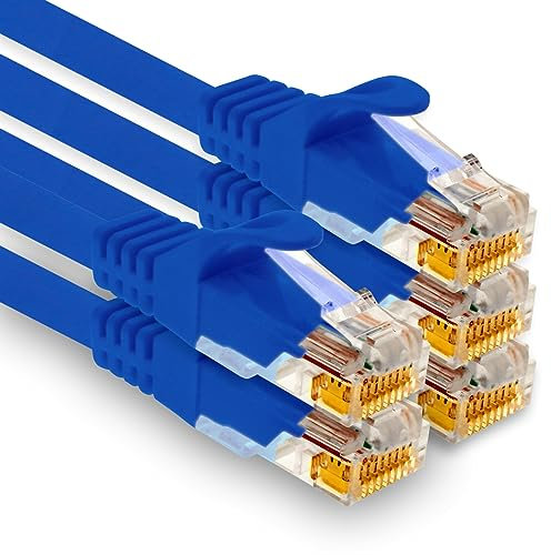 1aTTack.de - 5 câbles réseau Cat7 de 0,5 m, Ethernet Cat.7, câble de raccordement Lan et Cat 7 pour une vitesse Internet maximale et connecte tous les appareils avec prise RJ 45 bleue