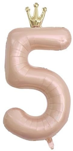 ASTARON Luftballon 5, Zahl 5 Ballon 40 Zoll Zahlenballon für Geburtstag Party Dekorationen, Creme Braun 5. Geburtstag Ballons mit Krone für Mädchen Geburtstag Dekoration Jahrestag Dekorationen