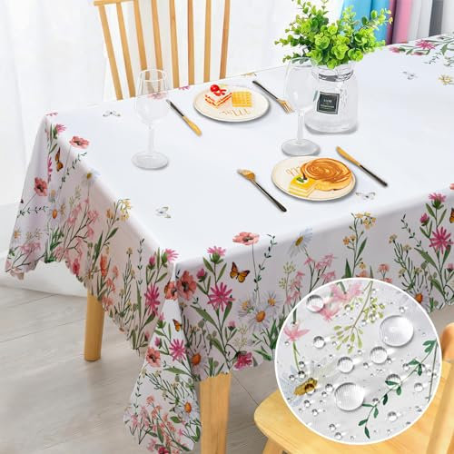 Tischdecke Abwaschbar Rechteckig Florals Garten Tischdecken Fleckschutz Tischwäsche Wasserdicht Tischtuch für Draußen Esszimmer, Küche, Garten, Party, Hochzeiten oder Haushalt 140x180cm